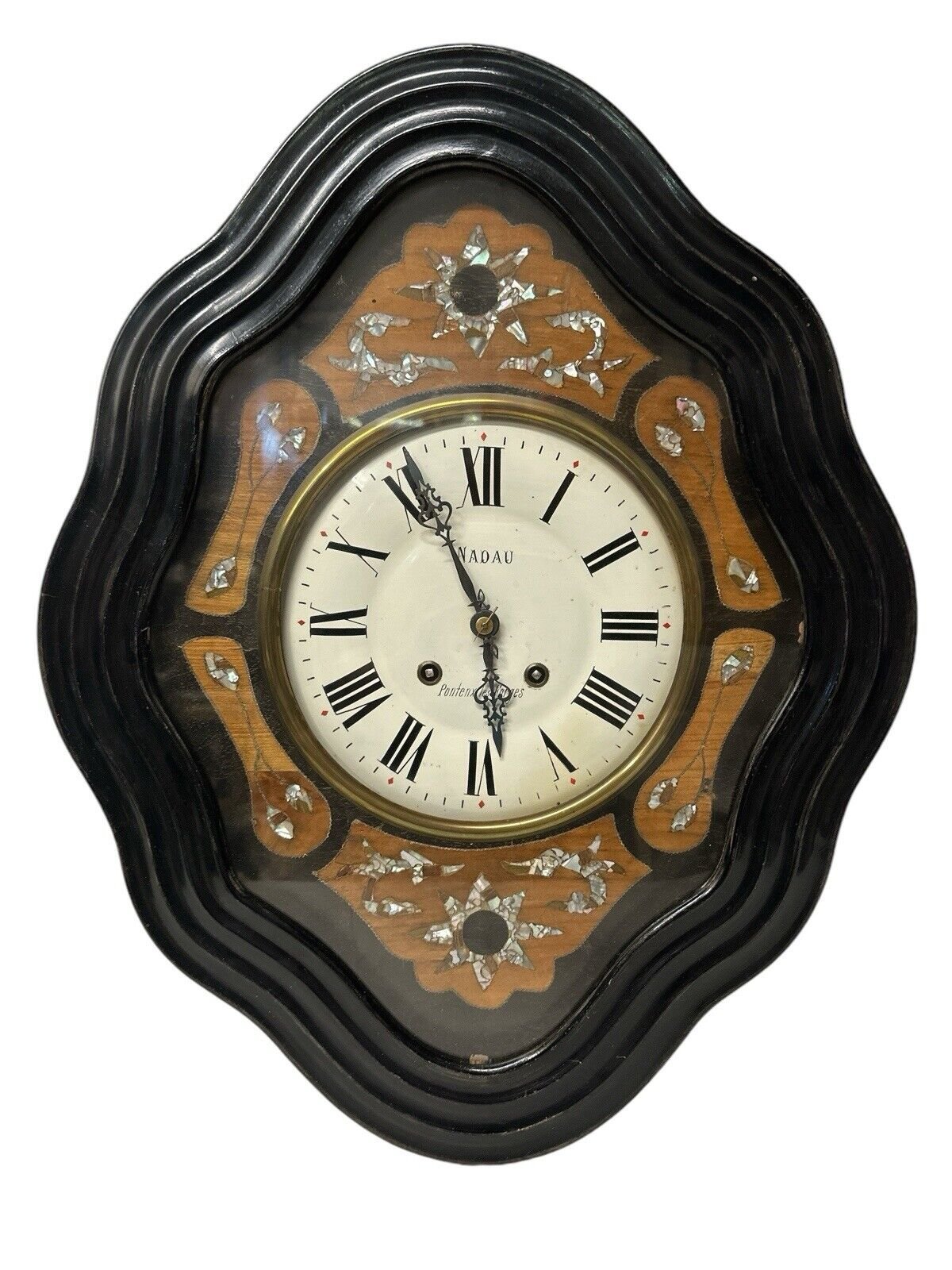 Antique French Nadua Wall Clock Large Wall Clock Key Wind Power 25” x 20”