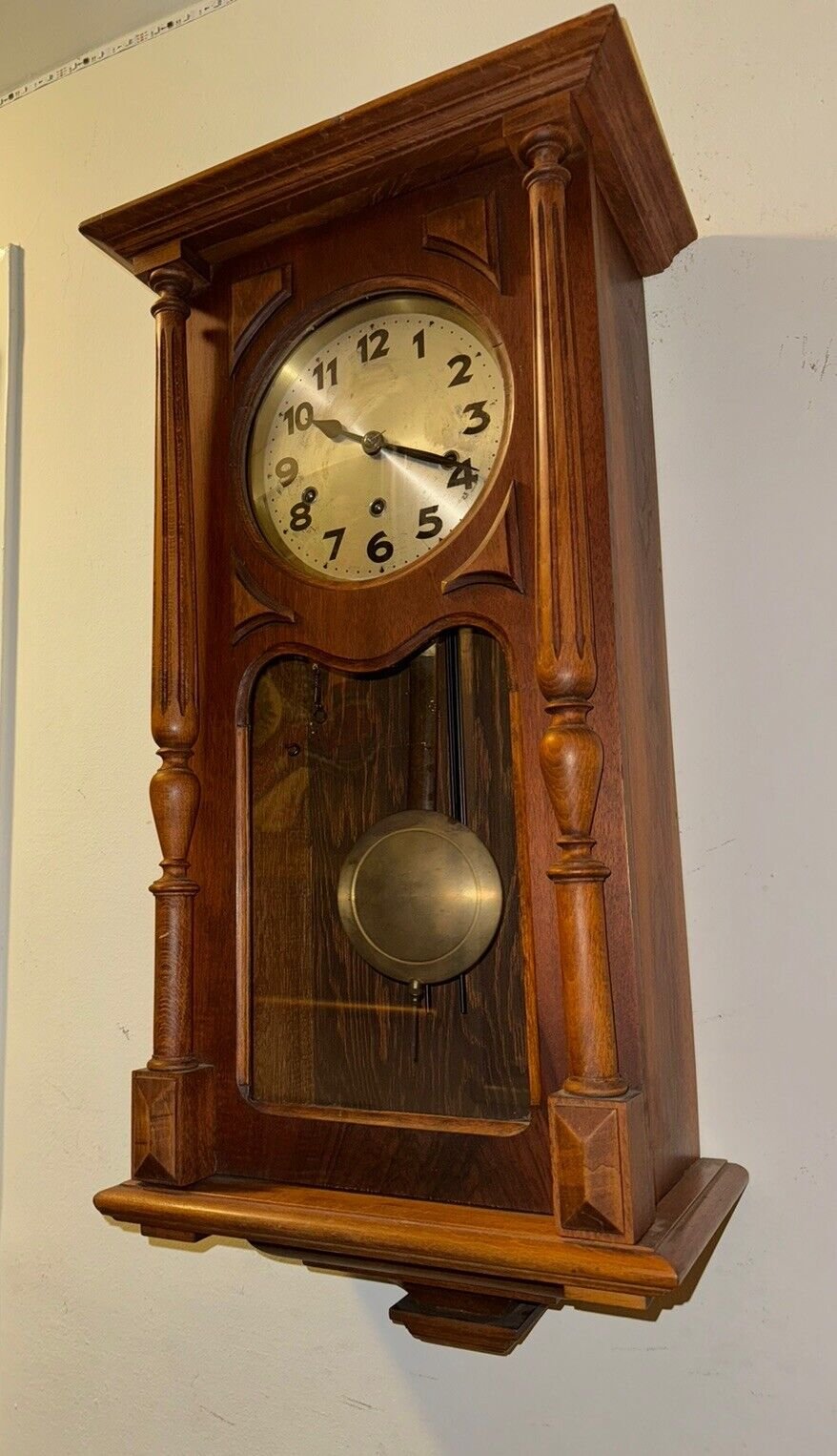 Antique German Box Regulator Wall Clock, Westminster Quarter Strike Chimes