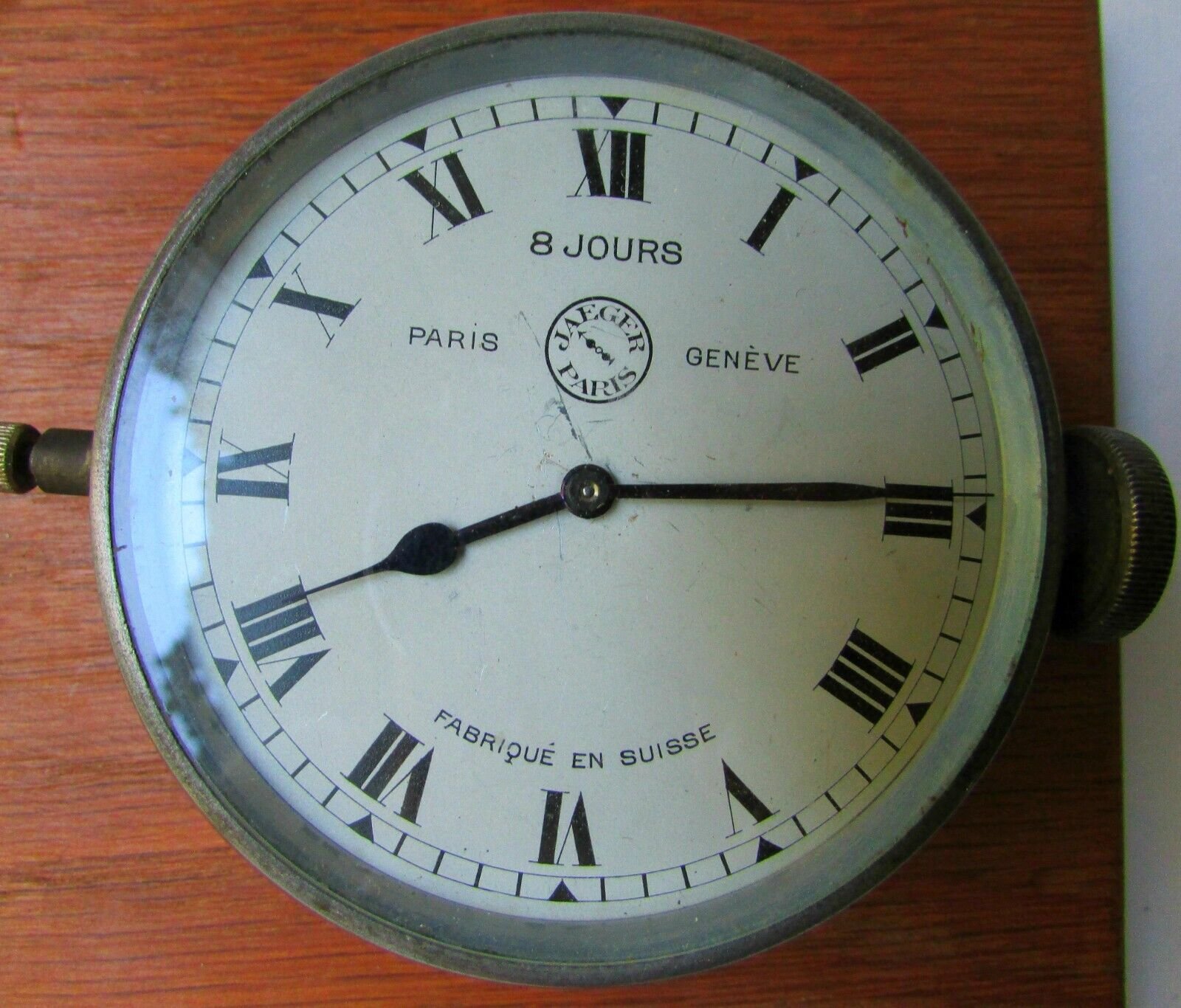 ANTIQUE JAEGER PARIS GENEVE 8 DAYS CLOCK WOOD BASE
