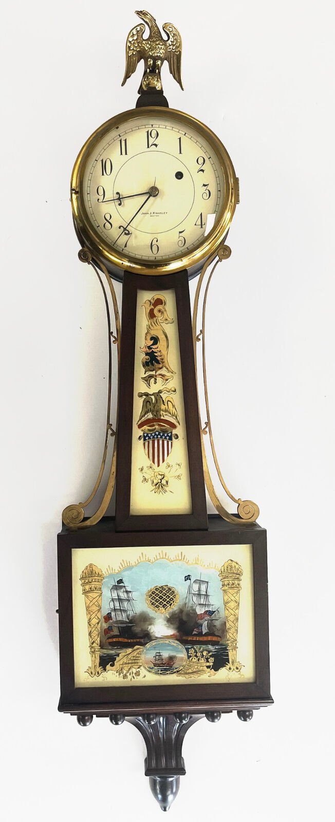 Antique John Kingsley E Howard Boston 8 Day Time Only Weight Driven Banjo Clock