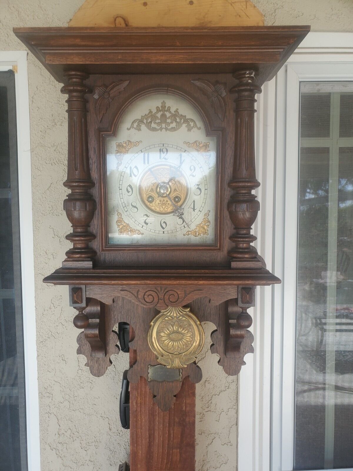 Antique Large german Free Swinger Wall Clock w/Key, 28" Tall