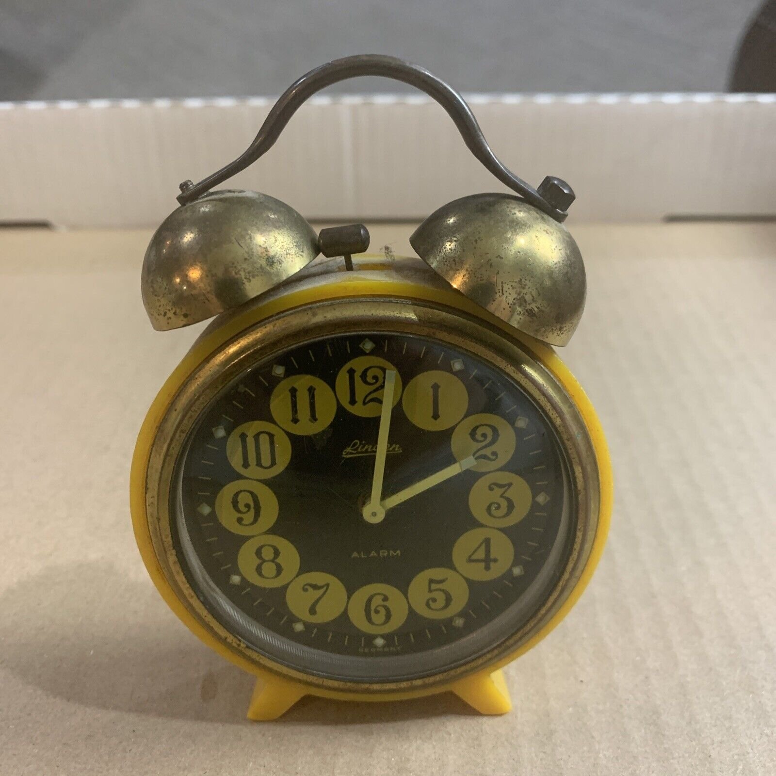 Antique Linden Double Bell Wind Up Alarm Clock Made In Germany Works