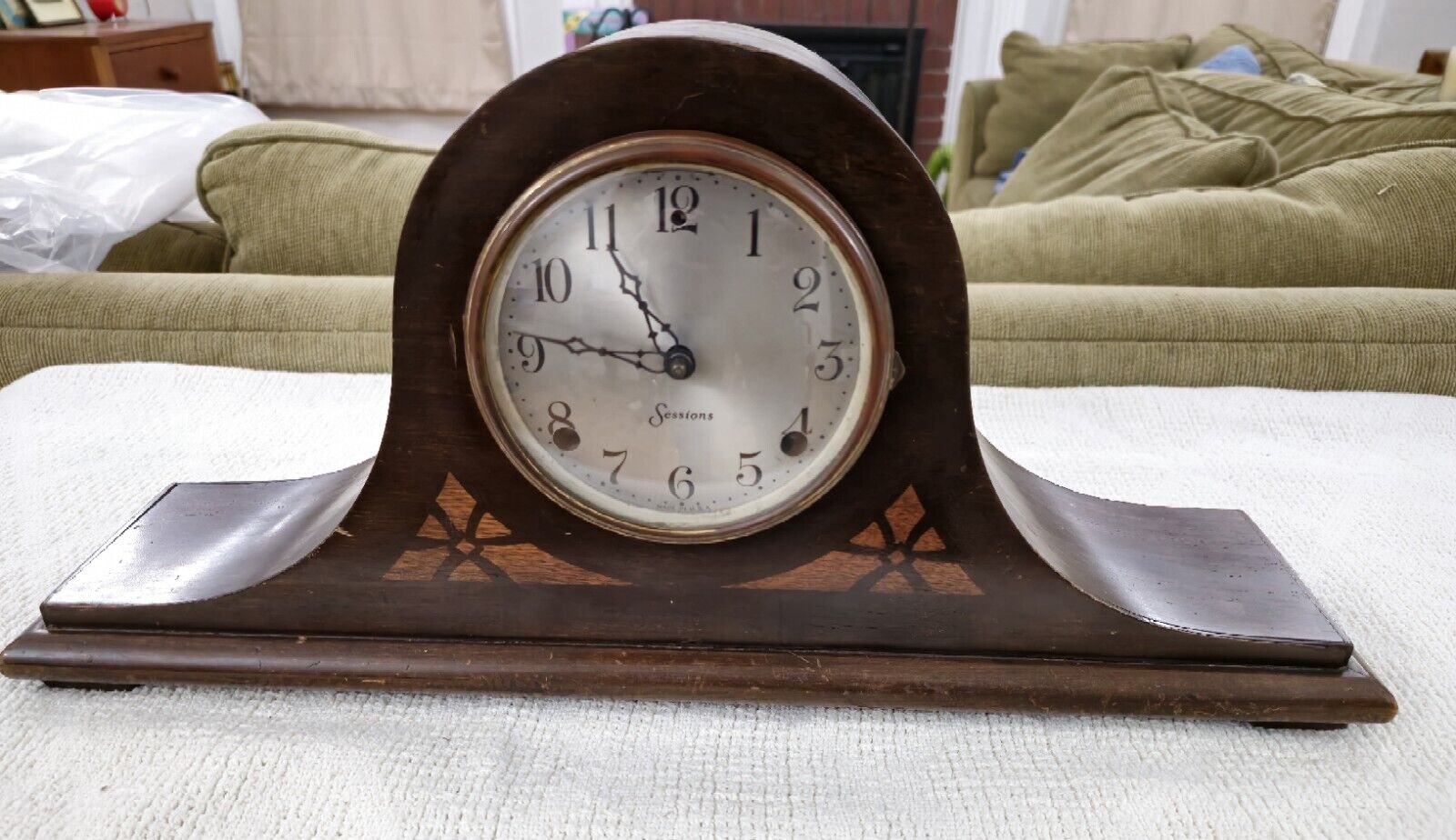 Antique Sessions Tambour Mantle Mantel Wood Clock 22 IN Counterweight No Key!