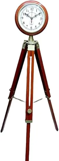 Antique Style Wooden Floor Clock with Tripod Stand, Handmade Analog Nautical Design, Home & Office