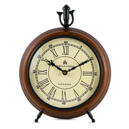 Antique Style Wooden Metal Tabletop Clock, Standard Desk Clock for Living Room, Bedroom, Dining