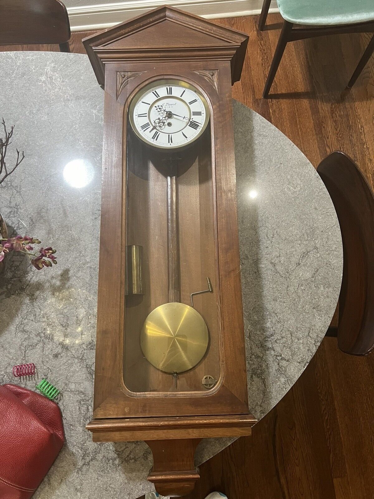 Antique Vienna Wien Tissot Walnut and Brass Regulator Pendulum Wall Clock Rare