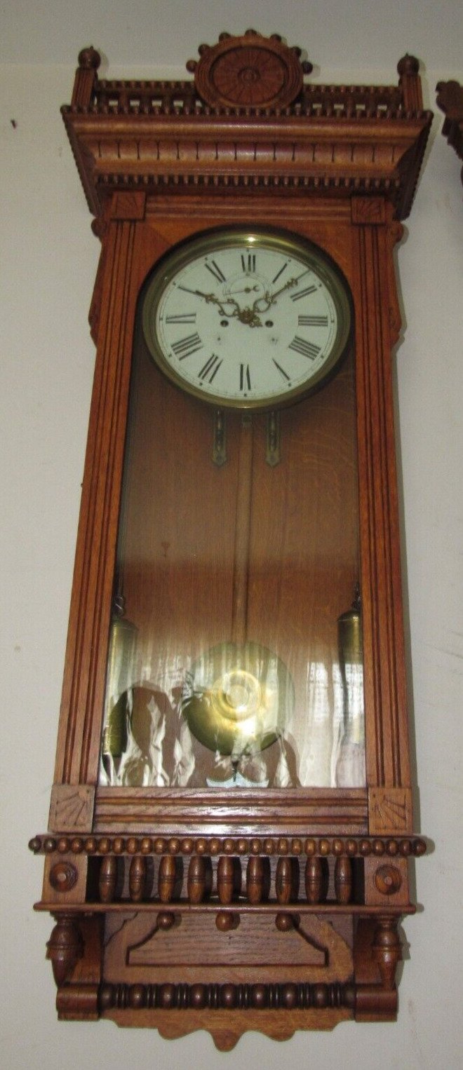 Antique Waterbury No. 53 Weights Driven Regulator Wall Clock 8-Day
