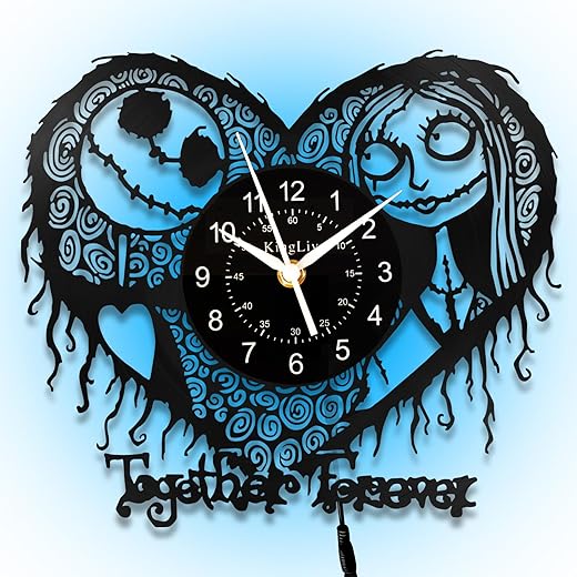 ANTWAX Christmas Vinyl Record Clock, Nightmare Christmas Wall Clocks Cartoon Movie Jack and Sally