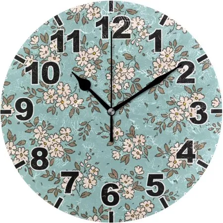 ANYWAY.GO Small Flower Round Wall Clock, Battery Operated Silent Non Ticking Desk Clock for Home