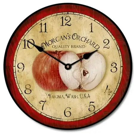Apple Hanging Wall Clock | Analog Ultra Quiet Quartz Mechanism | Round Shape ( 10 Inch) photo Apple Hanging Wall Clock | Analog Ultra Quiet Quartz Mechanism | Round Shape ( 10 Inch) featured