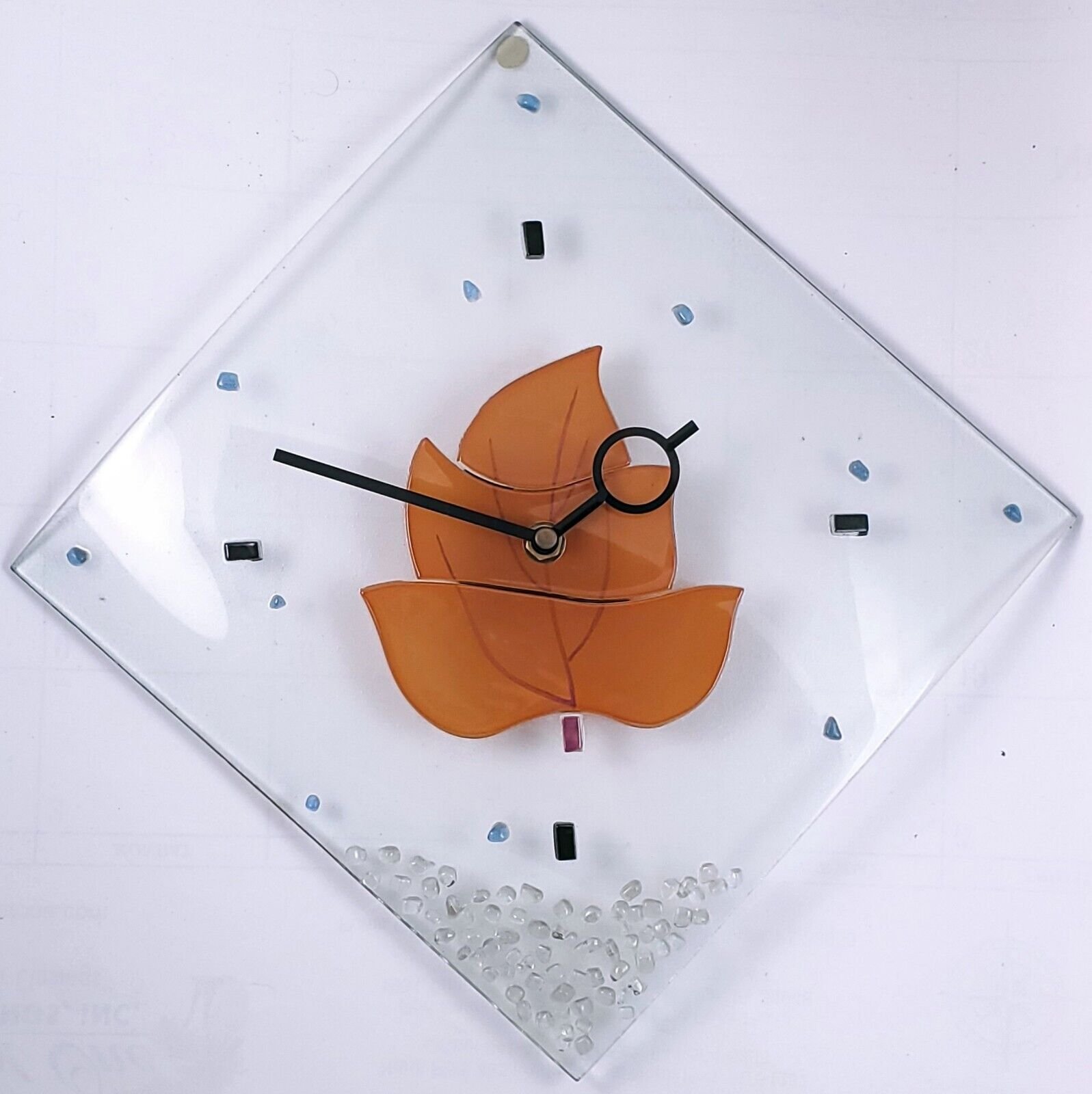 Artisan Made Contemporary Maple Leaf Glass Quartz 10'' Wall Clock