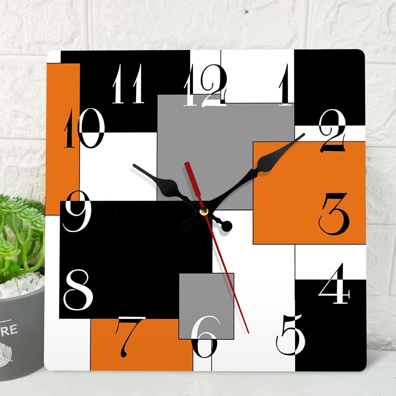 ArtSocket Wooden Wall Clock Silent Non-Ticking, Orange Black Grey 12