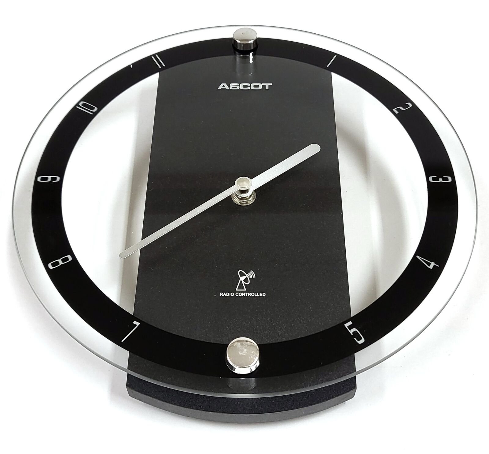 Ascot Radio Controlled 10" Wall Clock Glass Black AZ087