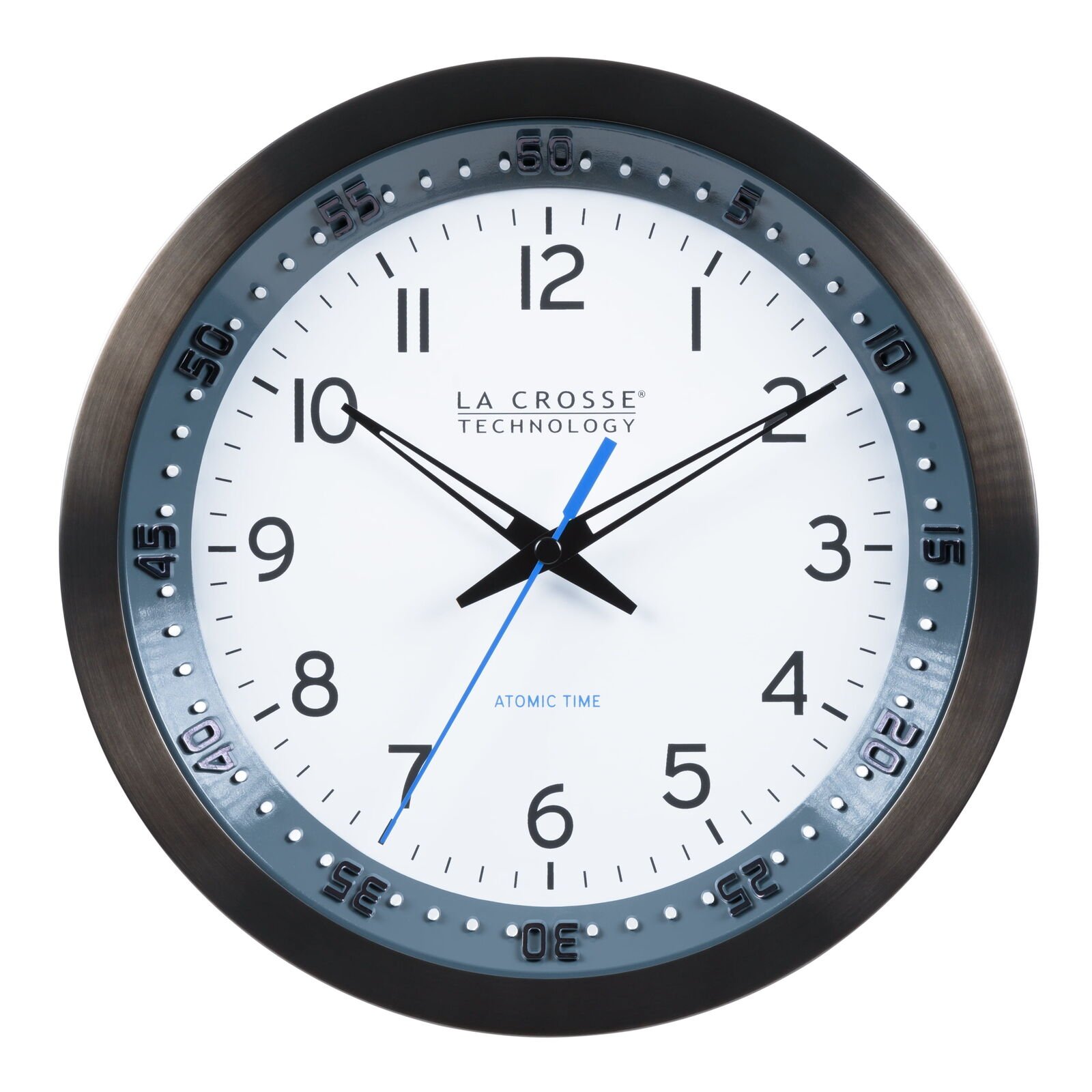 Atomic Analog Clock Stainless Steel Black Round 10 in, 404-54667-Int