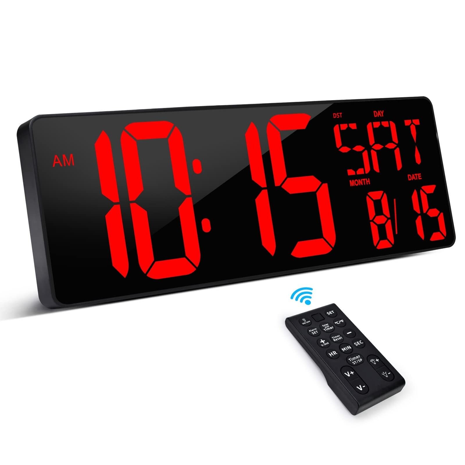 Atomic Clock LED Silent Large Display Digital Wall Clock Never Needs Red New