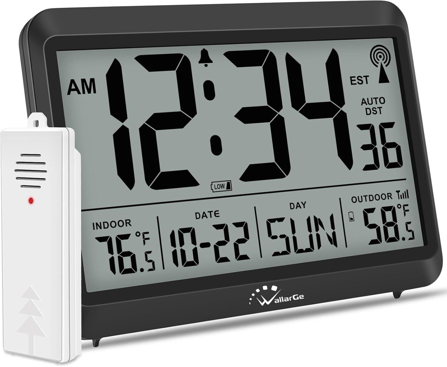 Atomic Clock with Indoor Outdoor Temperature, Self-Setting Digital Wall Clock