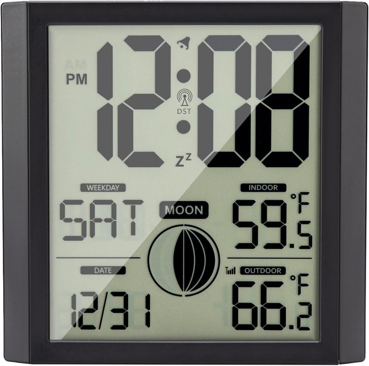 Atomic Clock with Indoor Outdoor Temperature, Self-Setting Digital Wall Clock