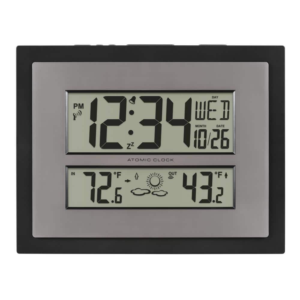 Atomic Digital Clock with Temperature and Forecast in Black/Silver
