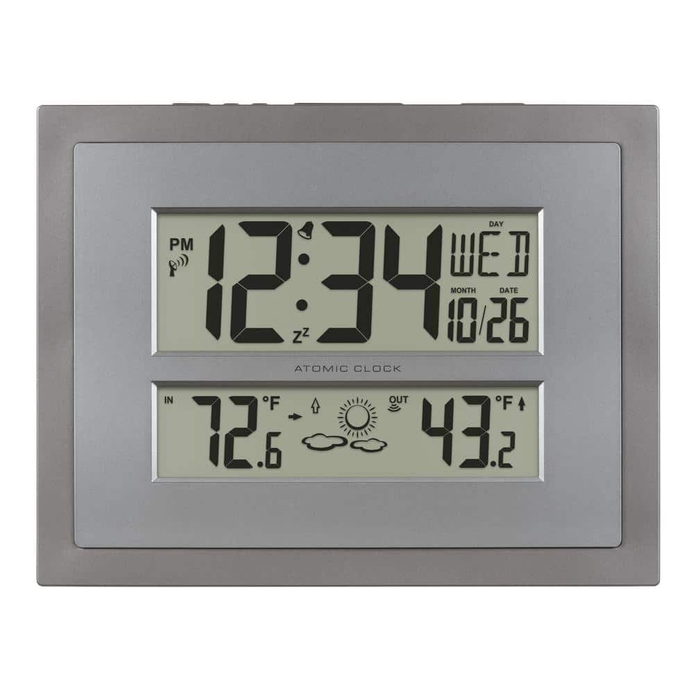 Atomic Digital Clock with Temperature and Forecast in Gray/Silver