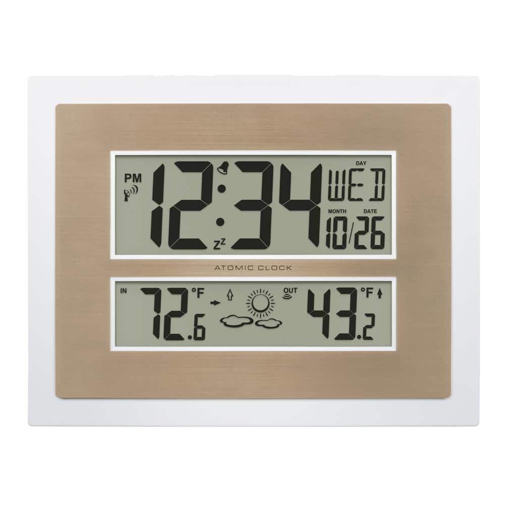 Atomic Digital Clock with Temperature and Forecast in White/Champagne
