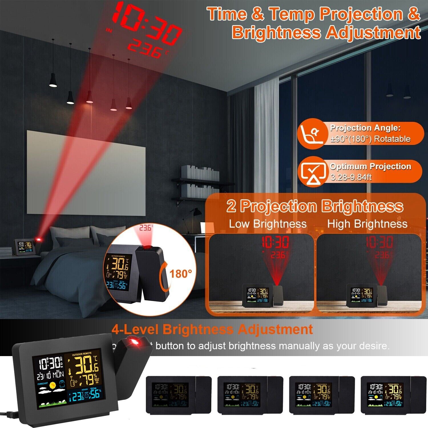 Atomic Projection Dual Alarm Clock Radio Control Snooze Temperature Sensor WWVB