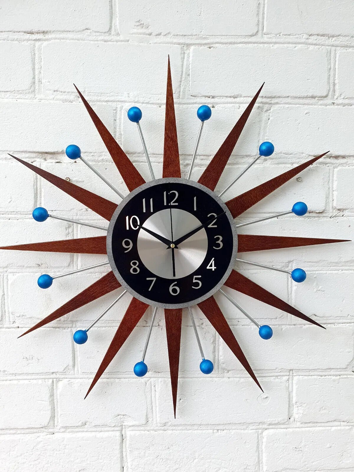 Atomic Wall Clock Blue Starburst Clock George Nelson Style Handmade 1970s Modern