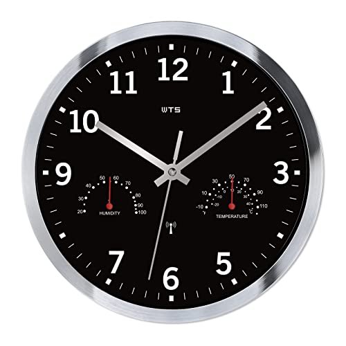 Atomic Wall Clock with Hygrometer and Thermometer Radio Wave Analog Clocks Battery Operated Round