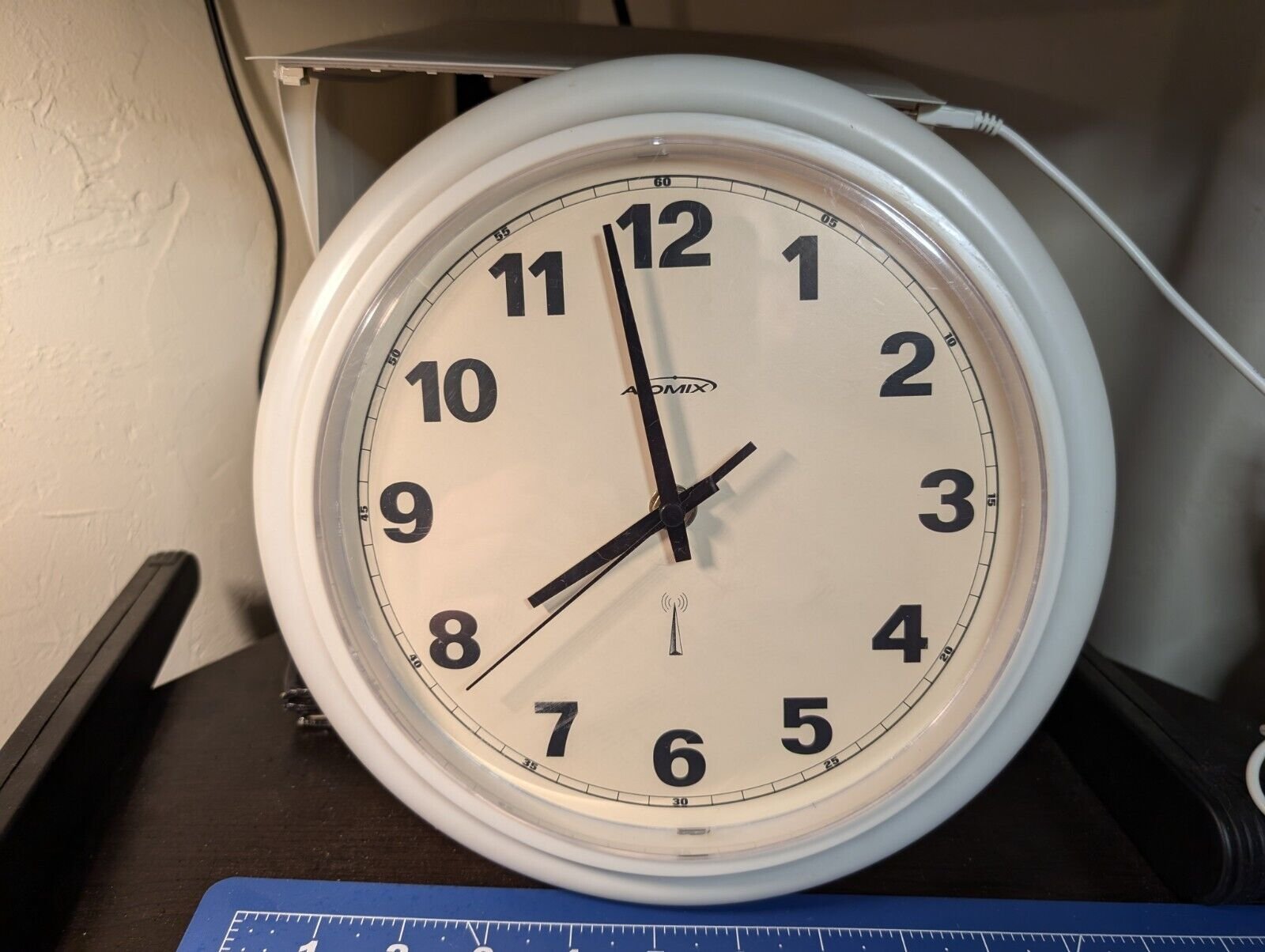 Atomix Wall Clock Black White 12 Inches Analog Atomic