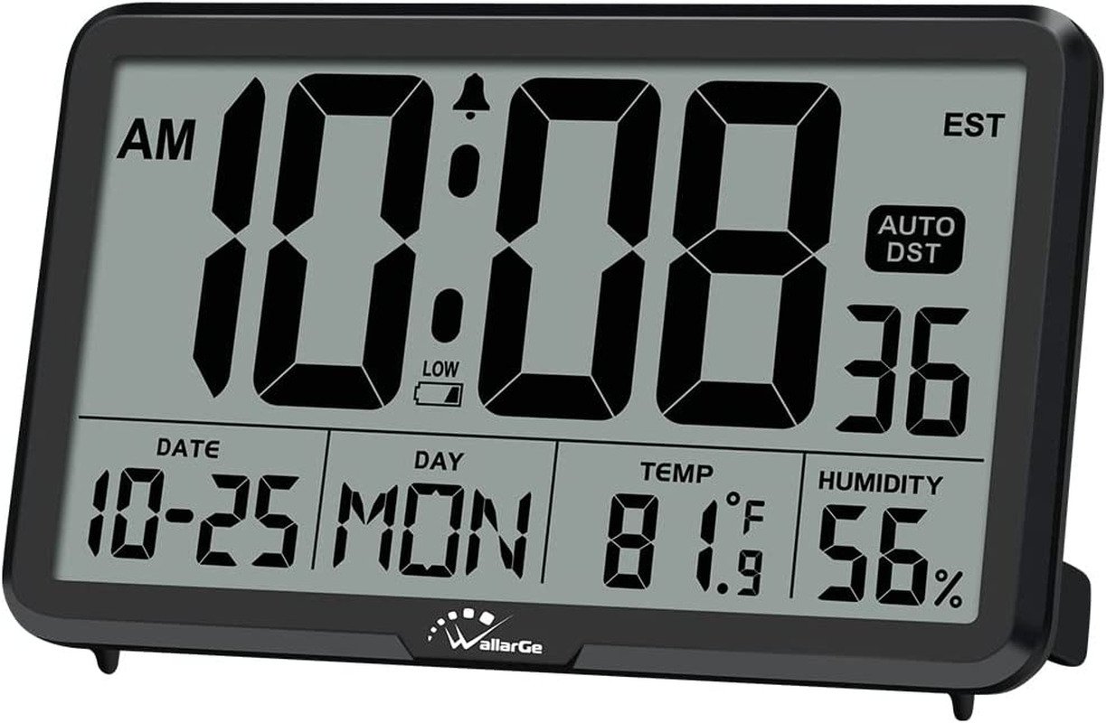Auto Set Digital Wall Clock Battery Operated, Desk Clocks with Temperature