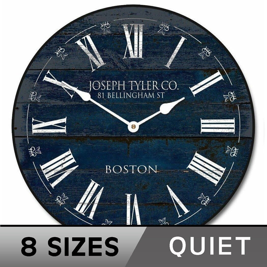 Barnwood Navy Blue Wall Clock, Whisper Quiet, Comes in 8 Sizes