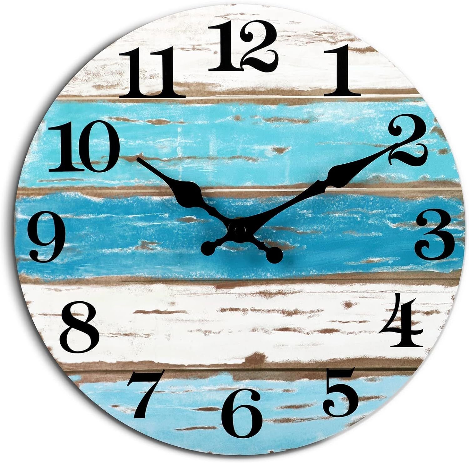Beach Themed Blue Wall Clocks Battery Operated Silent 10 inches, A-blue,white