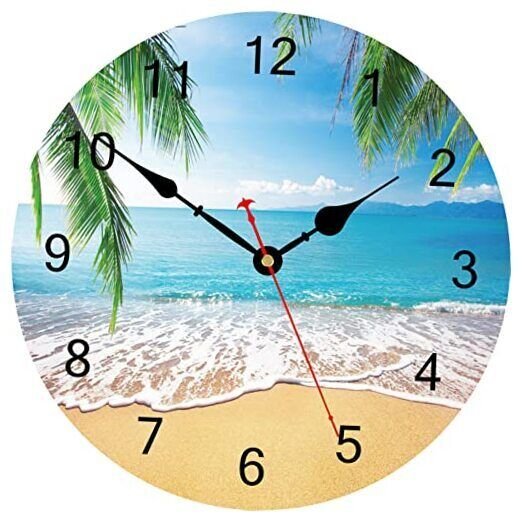 Beach Wall Clock, Palm Tree Nautical Bathroom Decor, 12 Inch Palm Trees & Sea
