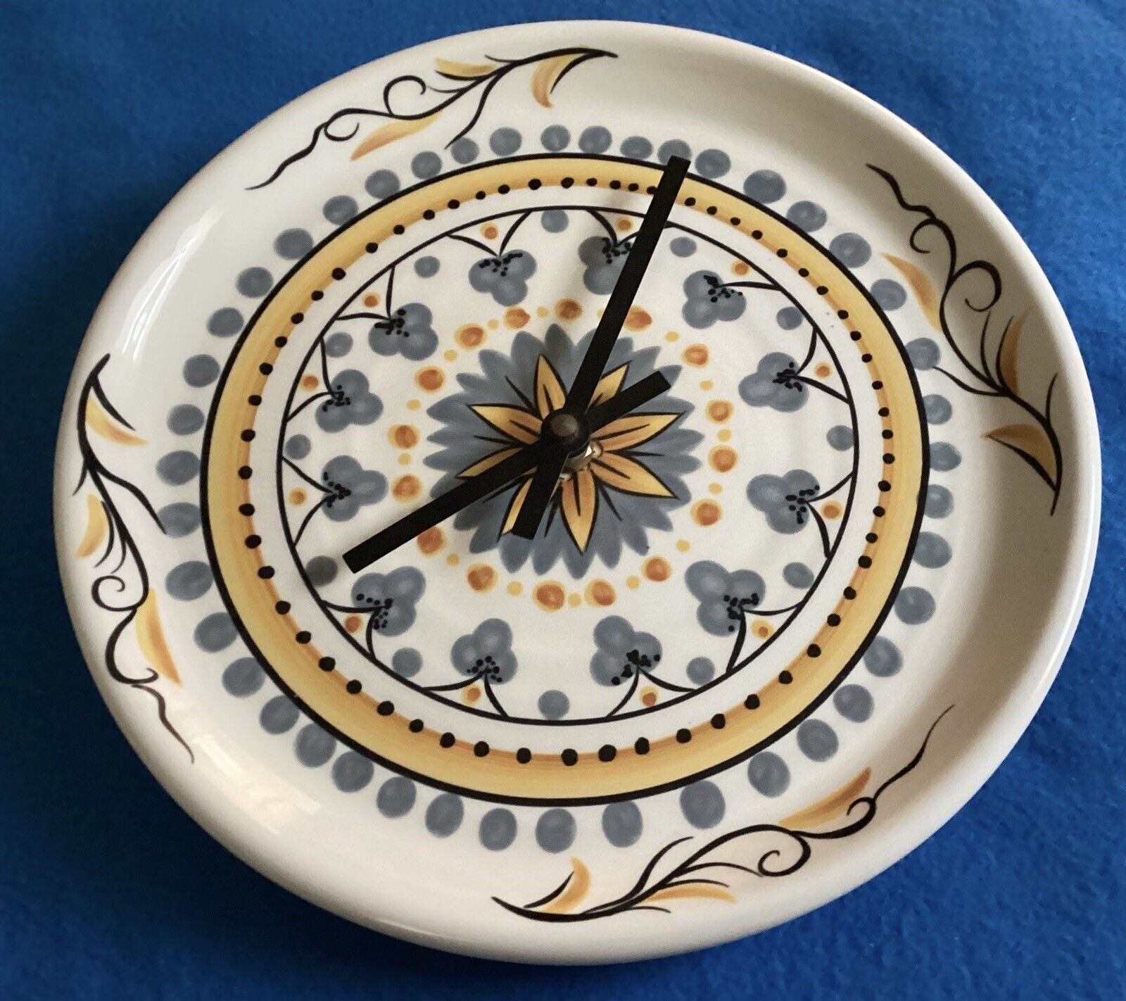 Beautiful Ceramic Wall Clock Yellow & Gray Flowers