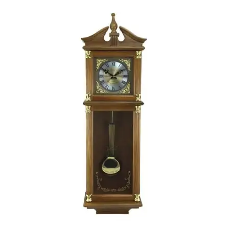 Bedford Clock Collection 34 . 5 " Antique Chiming Wall Clock with Roman Numerals in a Harvest Oak photo Bedford Clock Collection 34 . 5 " Antique Chiming Wall Clock with Roman Numerals in a Harvest Oak
