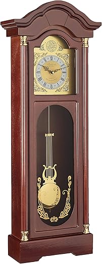 Bedford Clock Collection Antique Cherry Oak Finish Chiming Wall Clock with Roman Numerals, 33 . 25 L