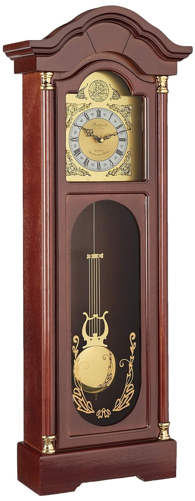 Bedford Clock Collection Antique Cherry Oak Finish Chiming Wall Clock with Ro...