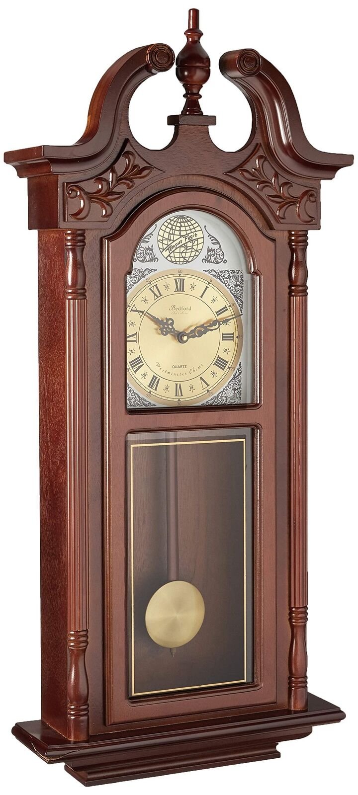 Bedford Clock Collection Grand Antique Chiming Wall Clock with Roman Numerals in