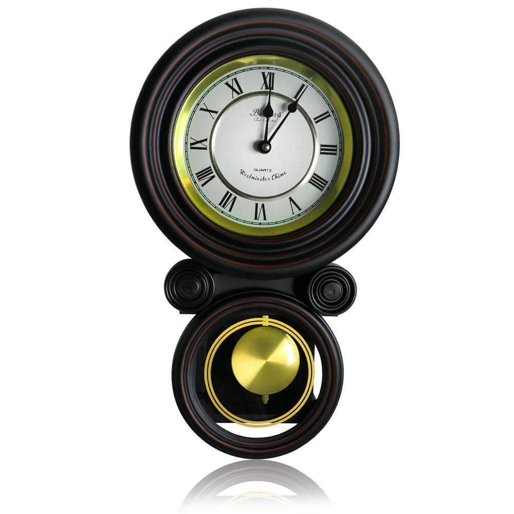 Bedford Clock Collection Wall Clocks Contemporary Black Round w/Pendulum Sturdy