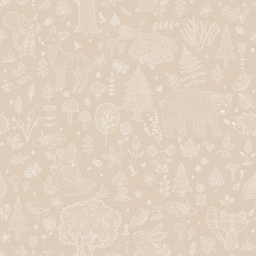 Beige Little Explorers 2 Forest Animals Matte Finish Non-Pasted Non-Woven Wallpaper Roll