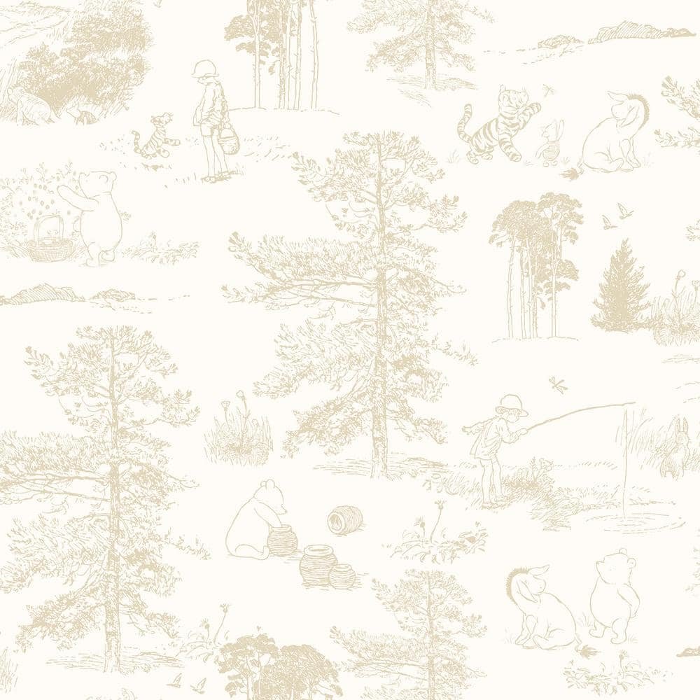 Beige Winnie The Pooh Toile Peel and Stick Wallpaper