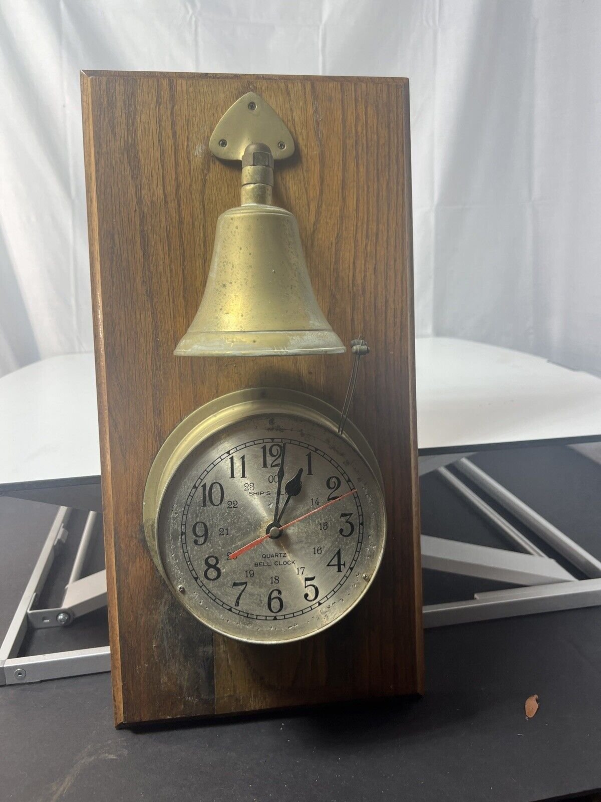 Bell Clock Ships Clock Quartz Brass Wood Mount Wall Hanging Germany See Details