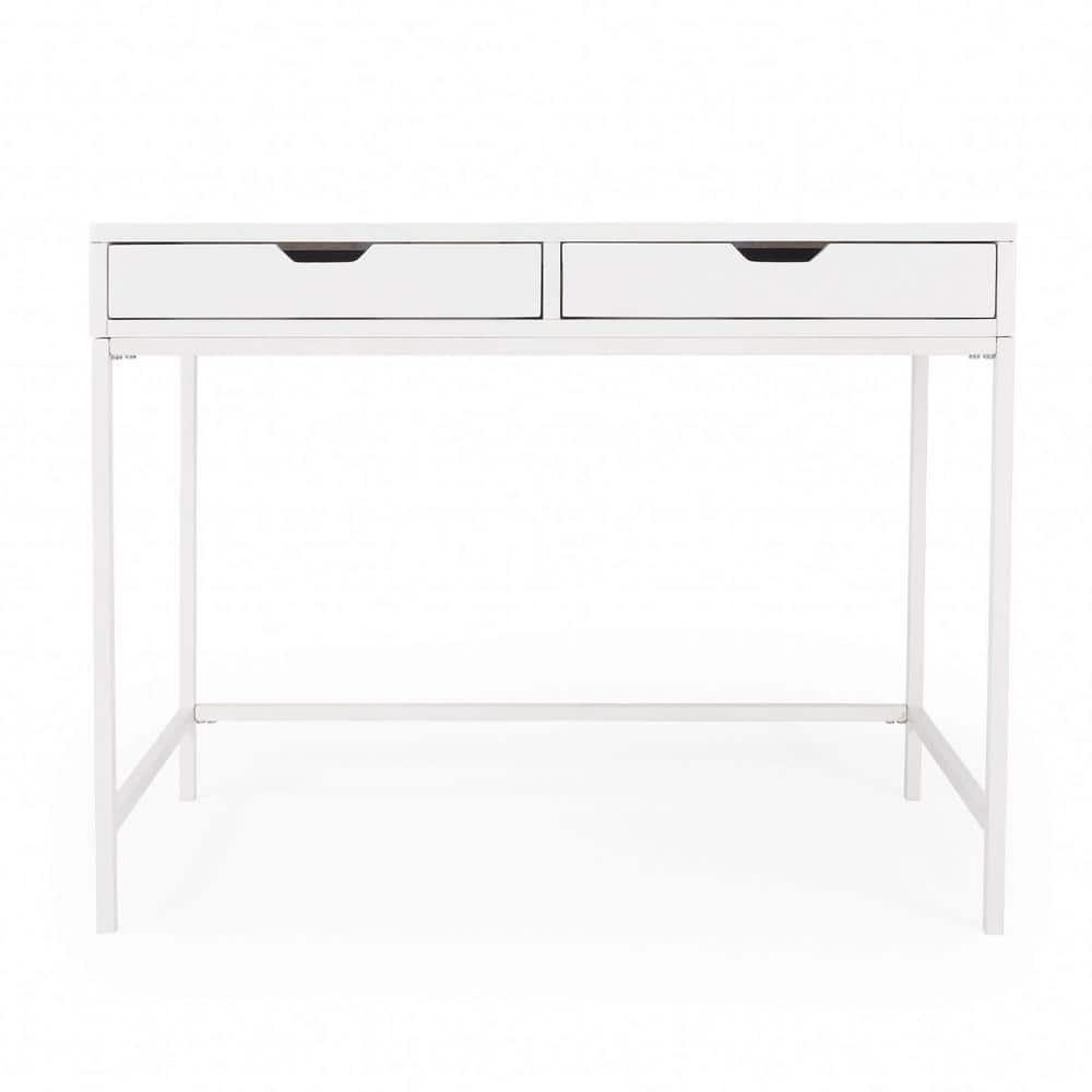 Bernadette 40 in. Rectangular White Wood 2-Drawer Writing Desk with Drawers
