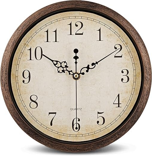 Bernhard Products Vintage Brown Wall Clock Silent Non Ticking 10 Inch Quality Quartz Battery Operated Round Decorative Easy to Read for Home Kitchen Living/Dining Room Bedroom Office Classroom School