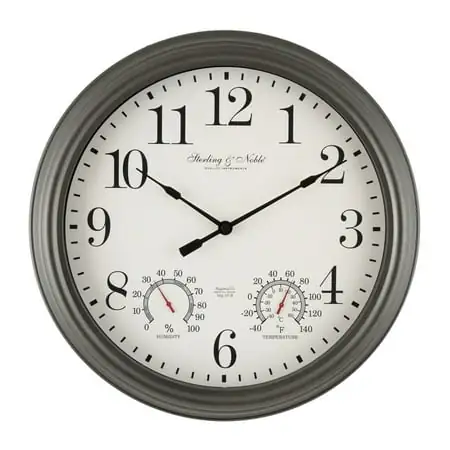 Better Homes & Gardens 15 . 5 Indoor/Outdoor Gray Gunmetal Finish Arabic Round Analog Wall Clock