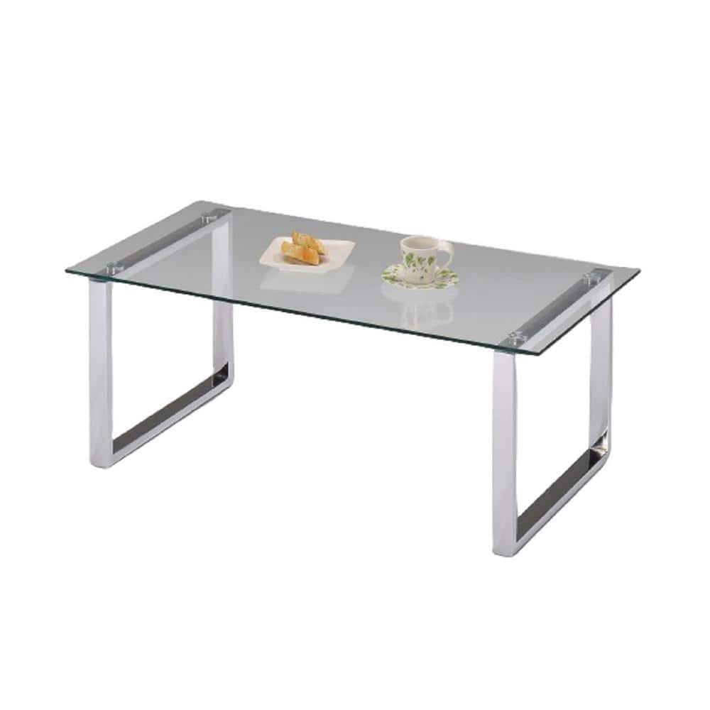 Bevan 39 in. L Chrome Glass Finish Rectangle Shape Top Glass Coffee...
