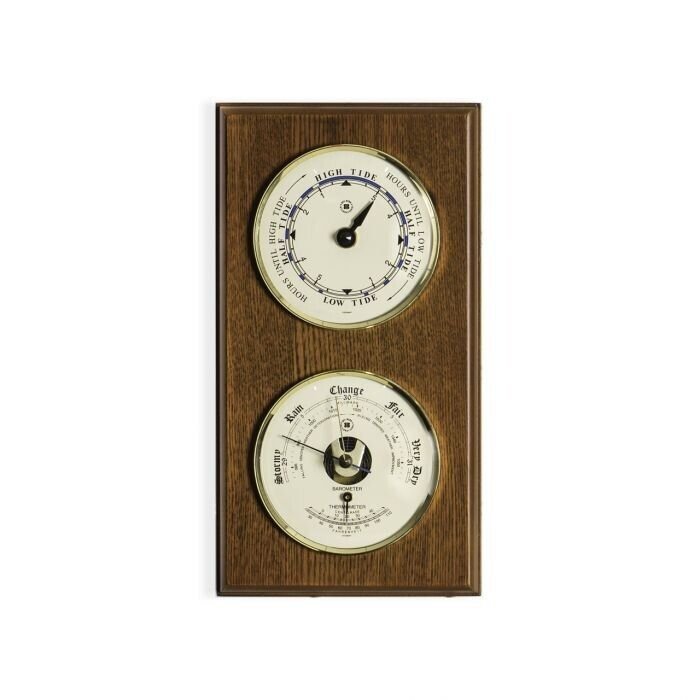 Bey berk Tide Clock and Barometer with Thermometer on Oak Wood with Brass Bezel5