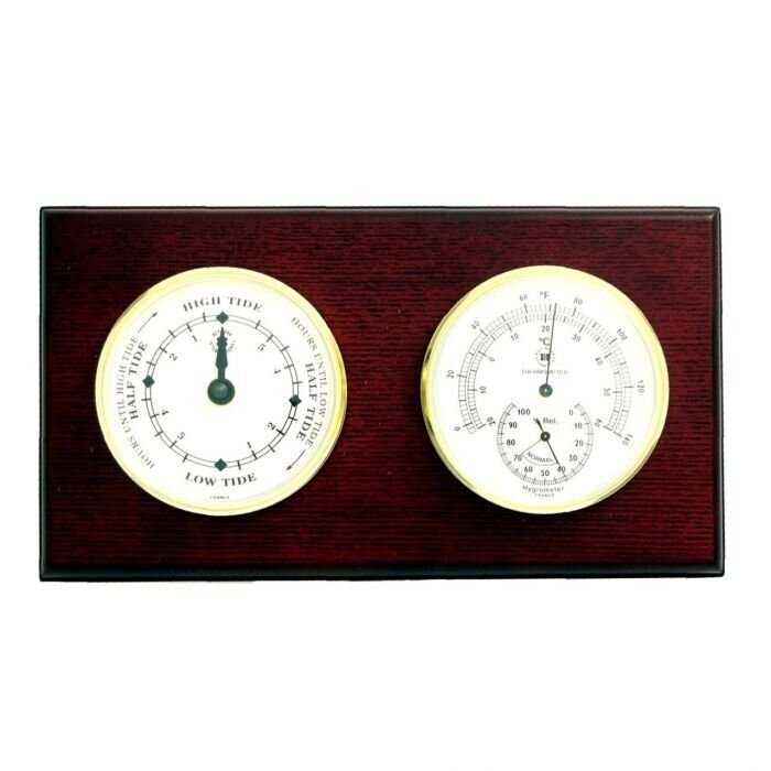 Bey berk Tide Clock and Thermometer with Hygrometer on Mahogany Wood