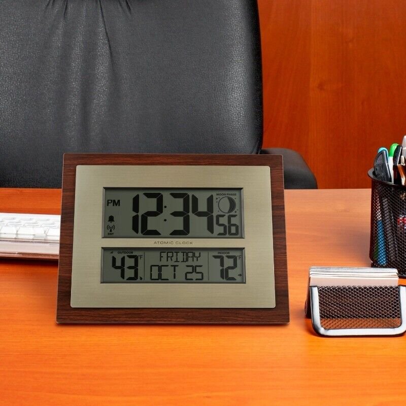 BHG Cherry Finish Modern Digital Atomic Clock with Temperature, W86111