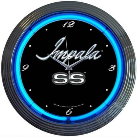 Bilot Cars and Motorcycles Impala Neon Wall Clock, 15-Inch, Chrome rim with a single ring of blue neon By Brand Bilot
