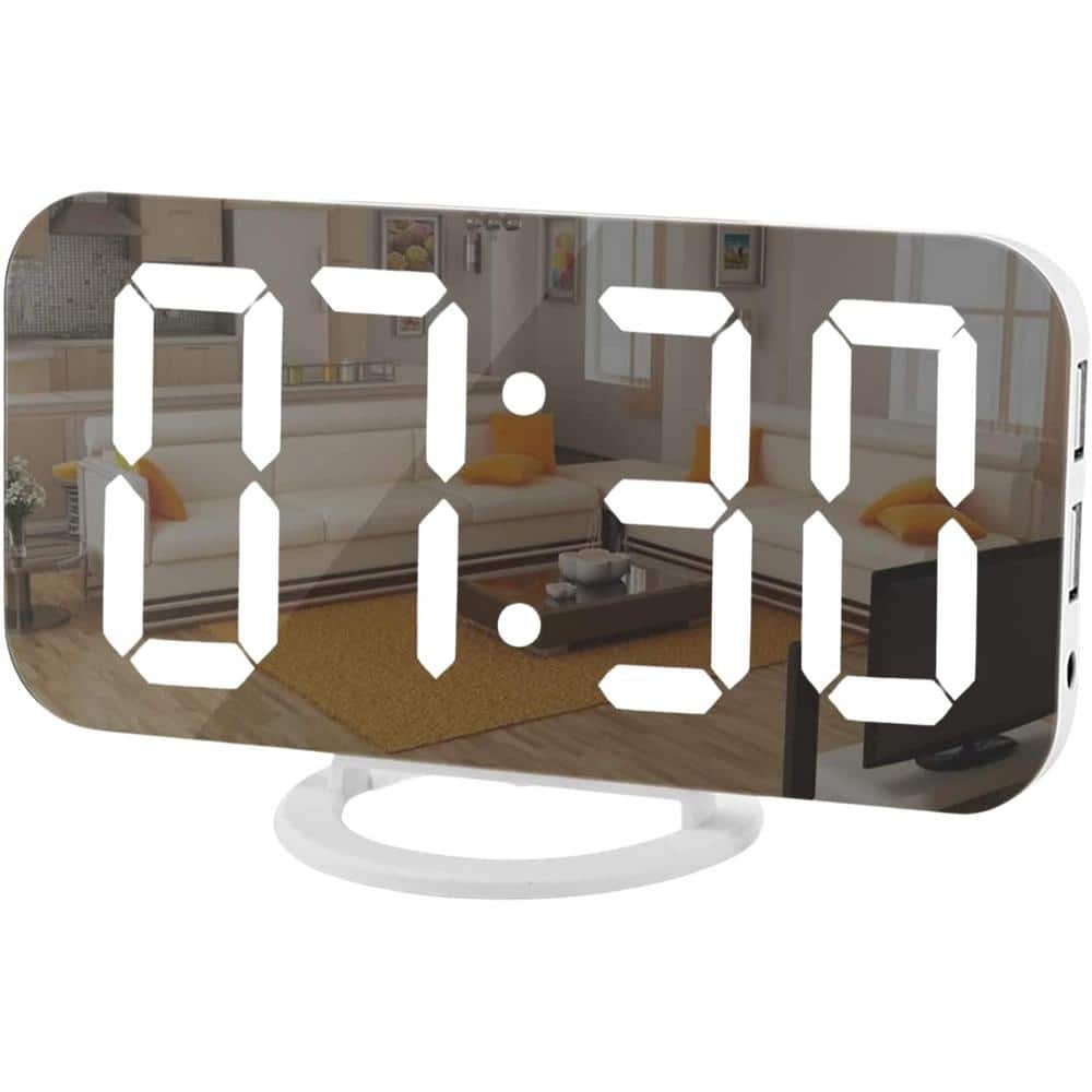 Black-Blue Digital Alarm Desk Clock, Large Display, LED Electric Mirror Surface with...